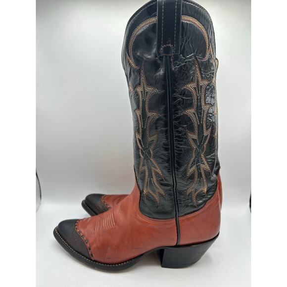Vintage Tony Lama Boots 6951 Men’s Black Brown Lizard Tip Western Cowboy Boot 8 - Picture 5 of 10